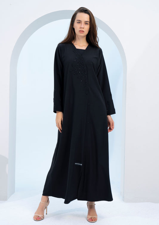 Black overlap abaya with embellishments