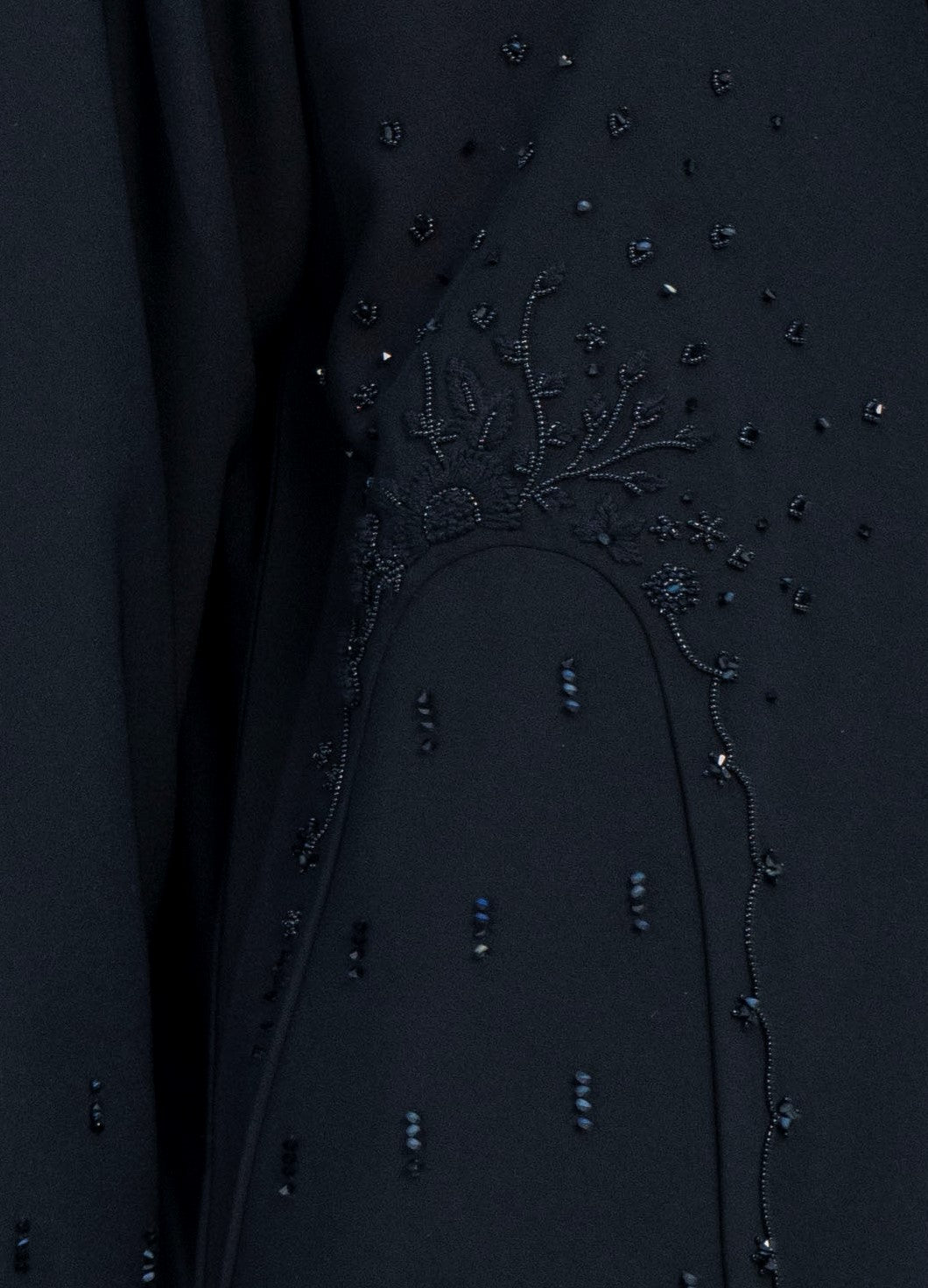Black V-Neck Abaya with Exquisite Patterned Hand Embellishments on Side and Sleeves