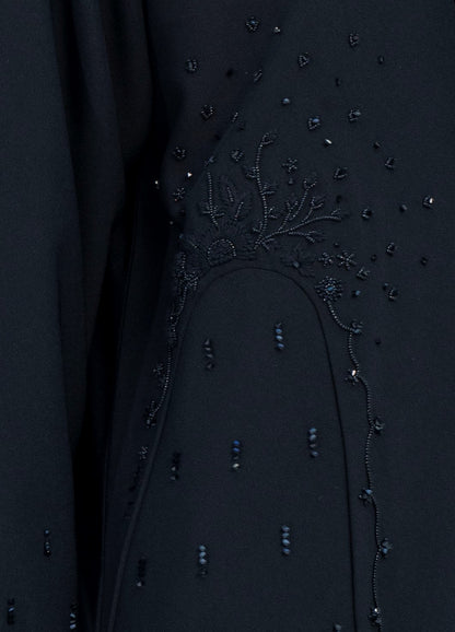 Black V-Neck Abaya with Exquisite Patterned Hand Embellishments on Side and Sleeves
