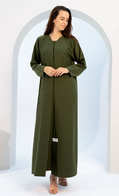Green Colored Abaya With Embellishments On Side And Both Sleeves