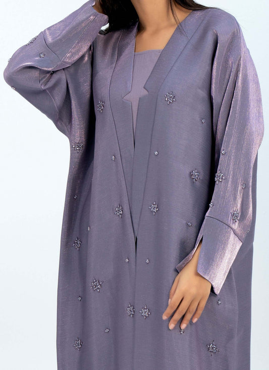 Purple Bisht Abaya with Star Sparkle Embellishments
