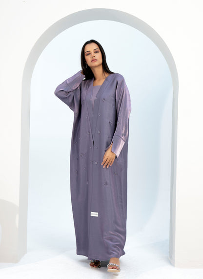 Purple Bisht Abaya with Star Sparkle Embellishments