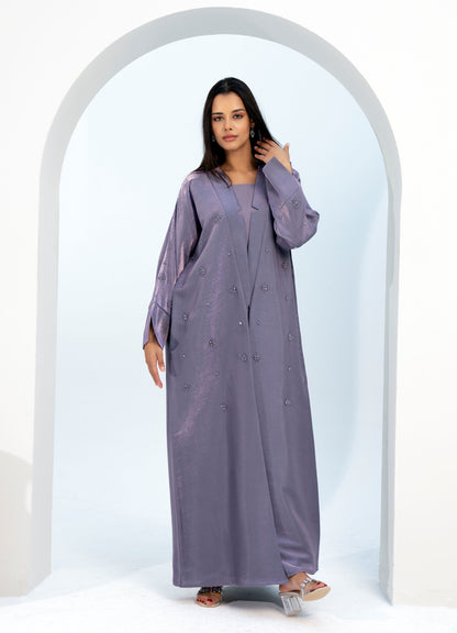 Purple Bisht Abaya with Star Sparkle Embellishments