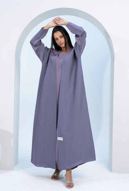 Purple Bisht Abaya with Sparkling Embellishments on Sleeves