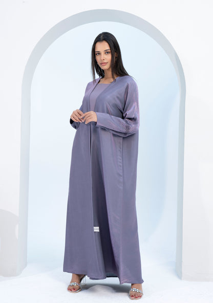 Purple Bisht Abaya with Sparkling Embellishments on Sleeves