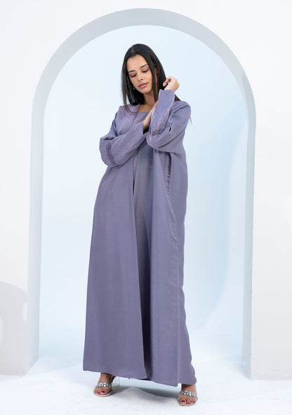 Purple Bisht Abaya with Sparkling Embellishments on Sleeves