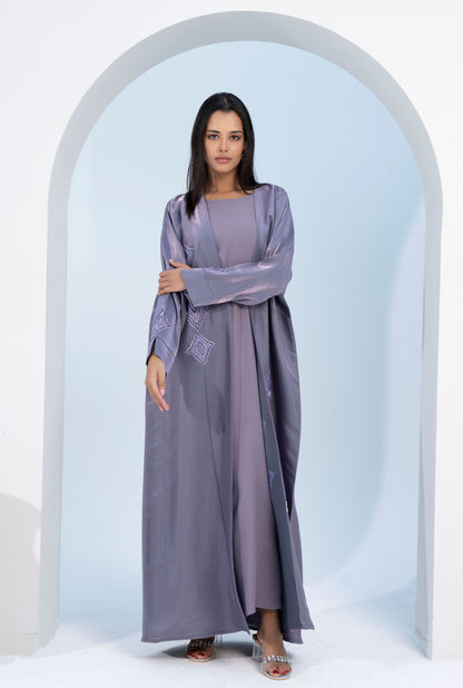 Purple Bisht Abaya with Ethnic Embroidery and Embellishments