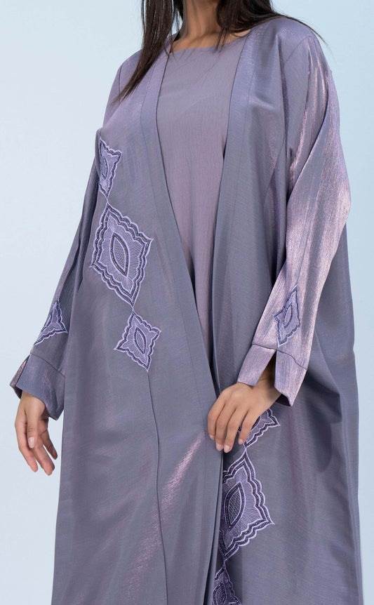 Purple Bisht Abaya with Ethnic Embroidery and Embellishments