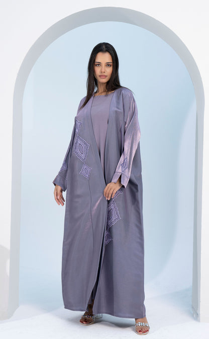 Purple Bisht Abaya with Ethnic Embroidery and Embellishments