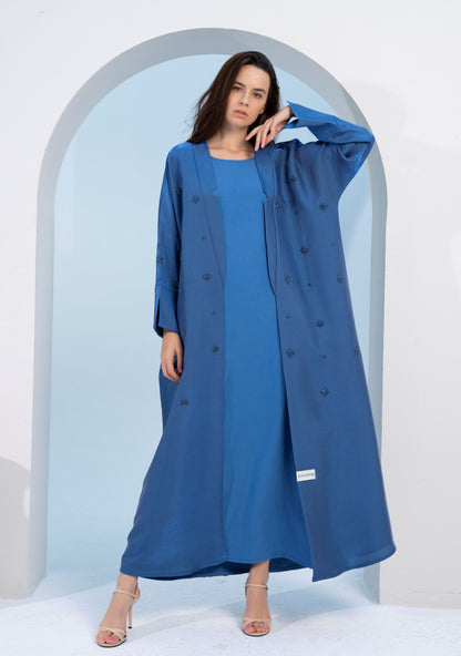 Sky blue bisht abaya with star sparkle embellishments  for sale in Dubai