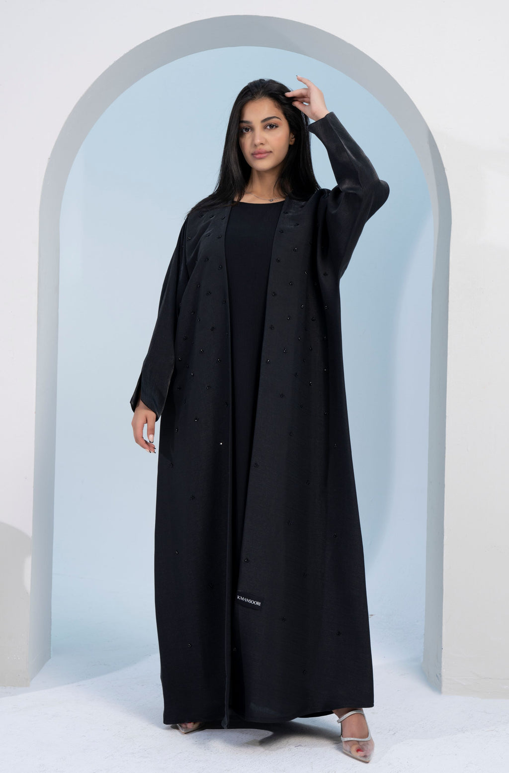 Black bisht abaya with tiny embellishments
