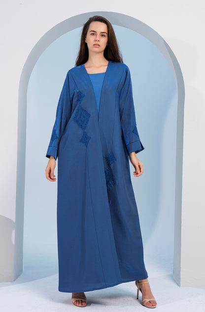 Sky Blue Abaya with Ethnic Embroidery and Embellishments