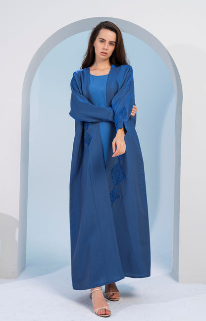 Sky Blue Abaya with Ethnic Embroidery and Embellishments