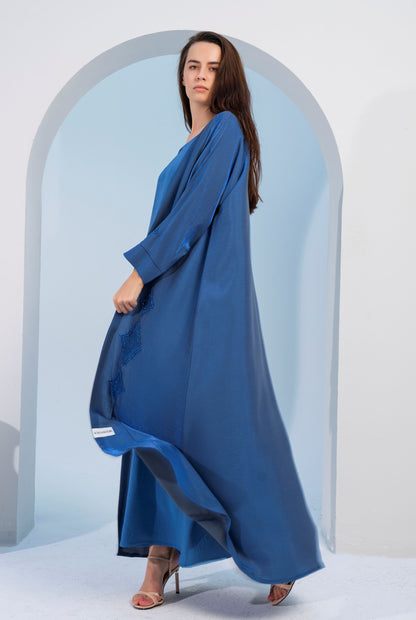 Sky Blue Abaya with Ethnic Embroidery and Embellishments