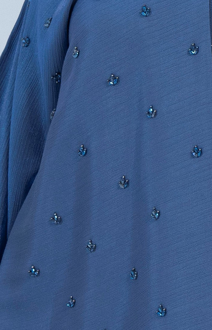 Sky blue bisht abaya with delicate embellishments