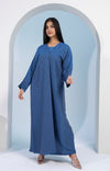 Sky blue bisht abaya with delicate embellishments throughout