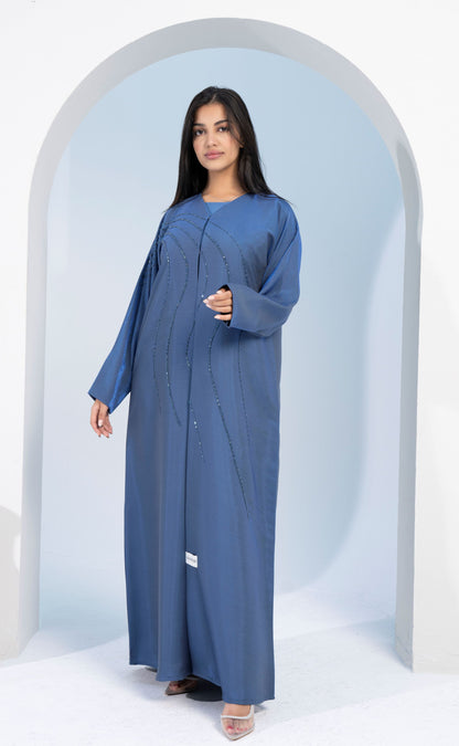 Sky Blue Colored V-Neck Abaya with Flowy Embellishments