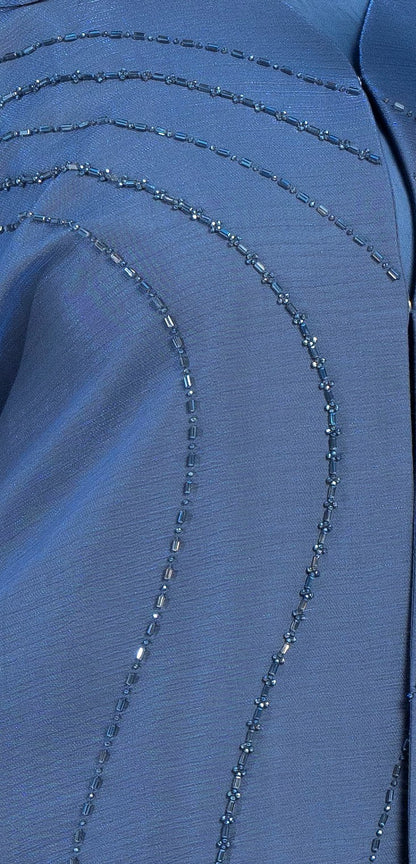 Sky Blue Colored V-Neck Abaya with Flowy Embellishments