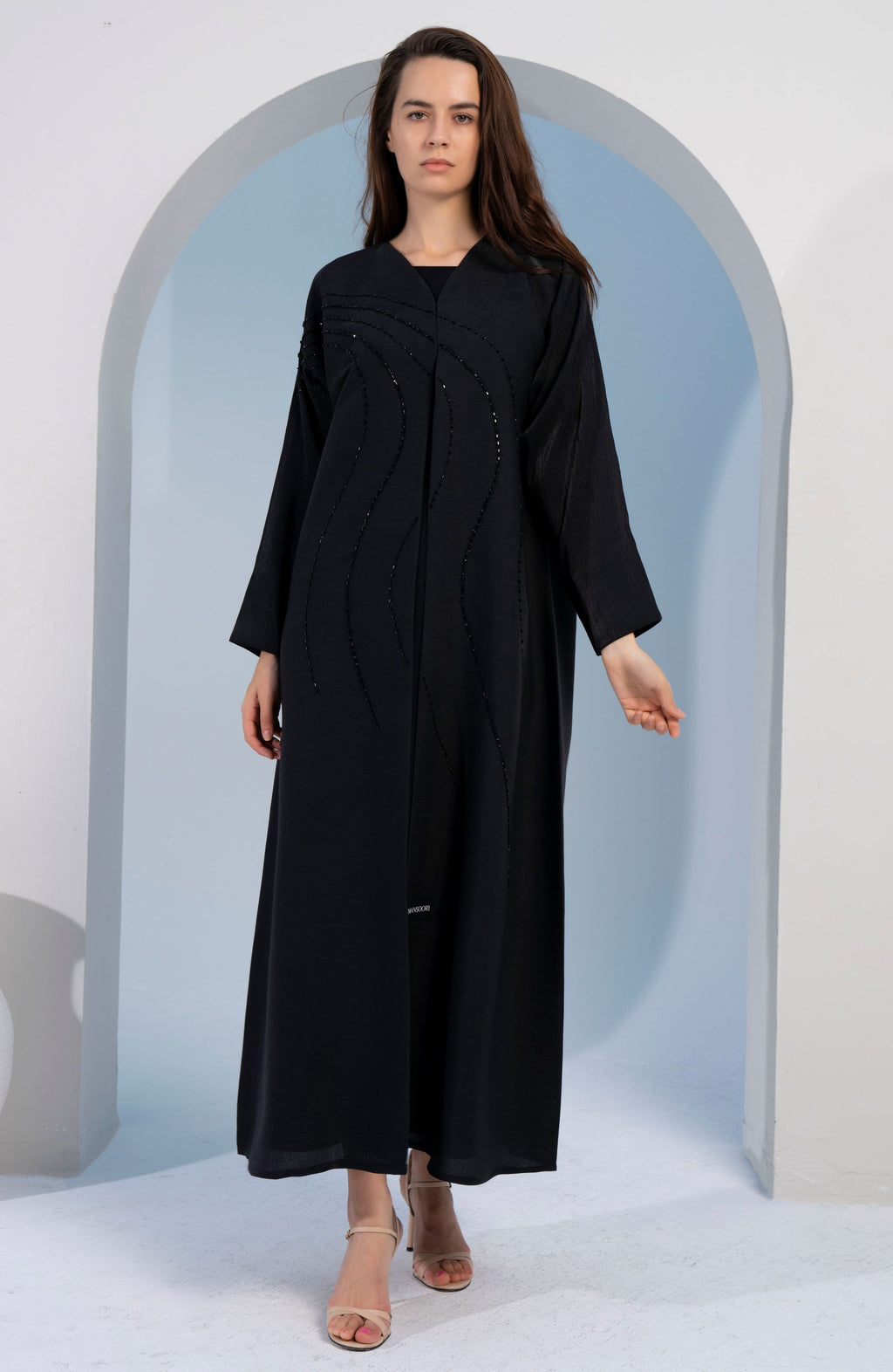 Black abaya with flowy patterned 