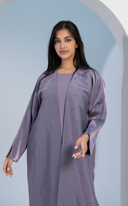 Purple Bisht Abaya with Delicate Embellishments Throughout