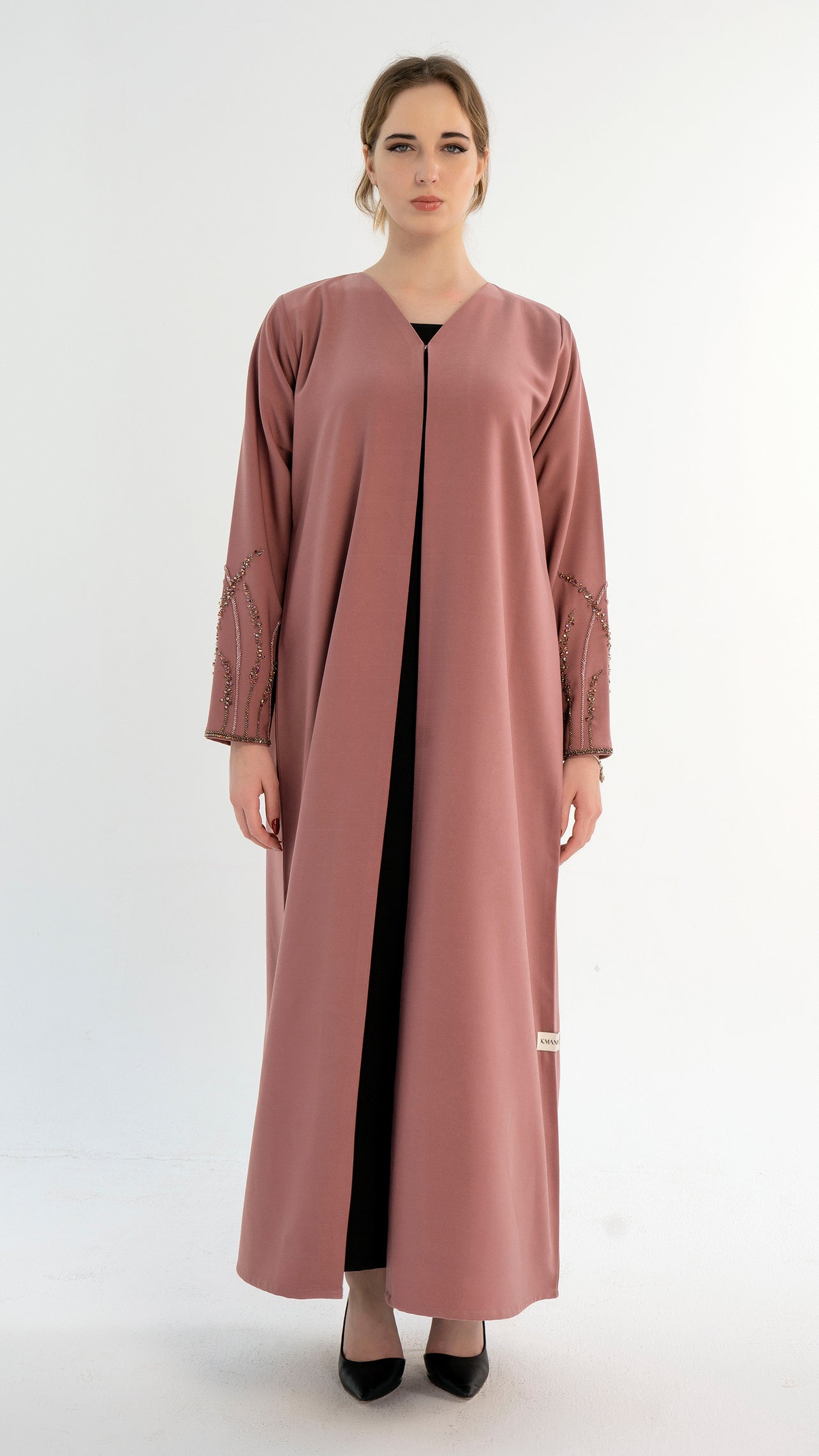 Pink Abaya with Embellished Sleeves
