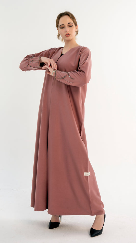 Pink Abaya with Embellished Sleeves