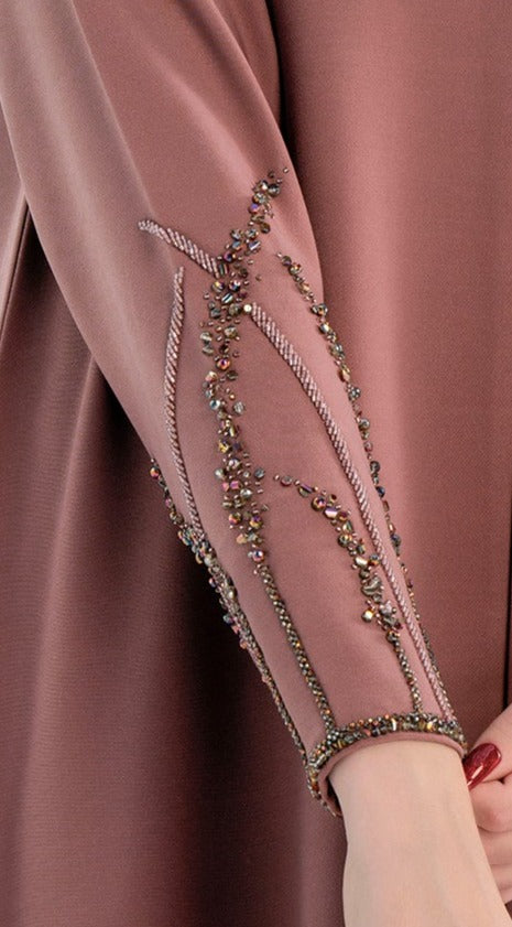 Pink Abaya with Embellished Sleeves