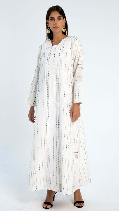 White Overlap abaya with cut joined sleeve pattern.