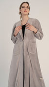 Light Grey Soft Abaya in Coat Style with Two Side Pockets