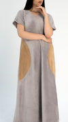 Grey and Brown Color Block Design Inner Abaya in Soft Wool Fabric