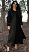 Black geometrical bead line embroidery abaya dress in Dubai
